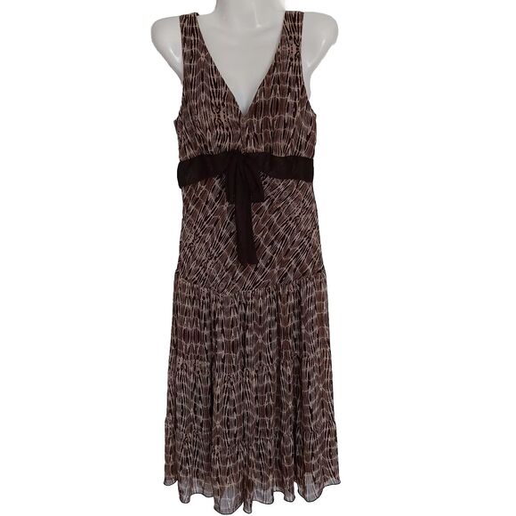 Vintage Connected Apparel Brown/Beige Tiered Sleeveless V-Neck Midi Dress, Sz. 8 - Picture 2 of 8